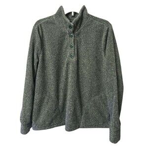Eddie Bauer Fleece Pullover Women's Large Button Green Outdoor